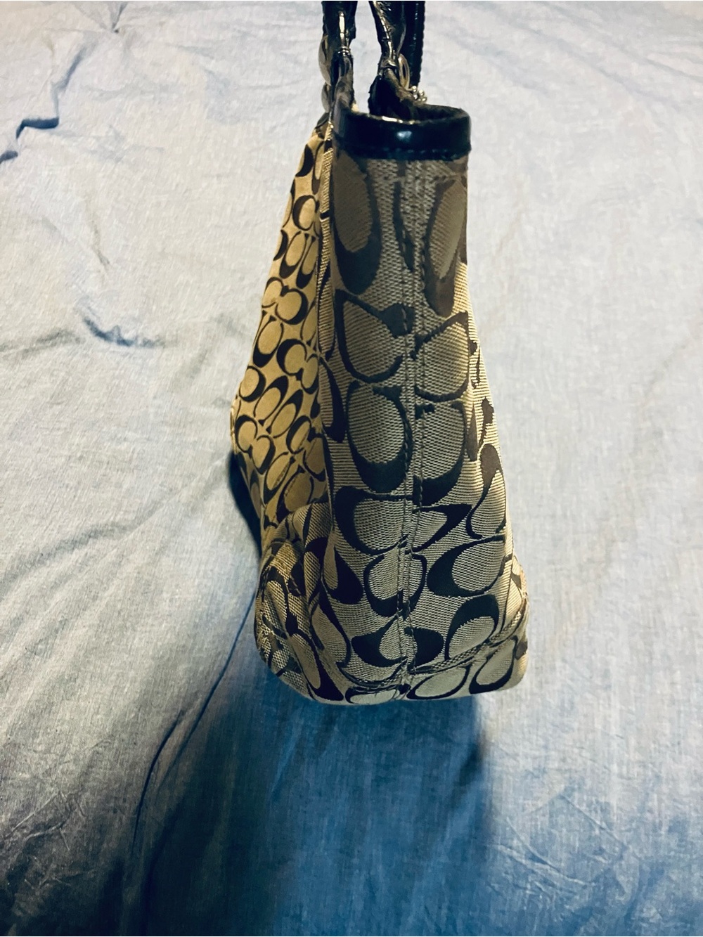 Coach Tan and Black Signature Canvas Tote - Picture 4 of 5